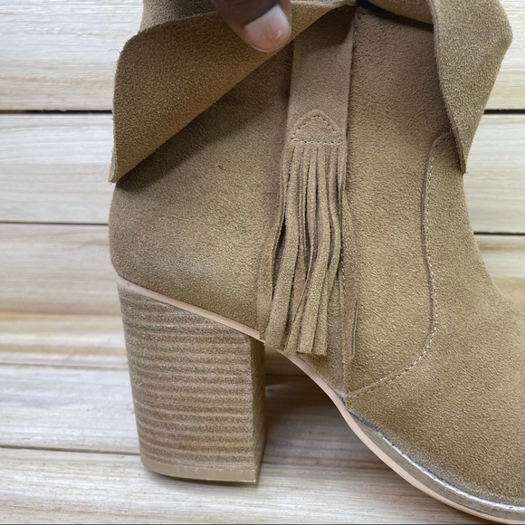 COCONUTS BY MATISSE Womens Kim Fringe Side Zip Suede Leather Tan Booties 8M - Picture 6 of 11